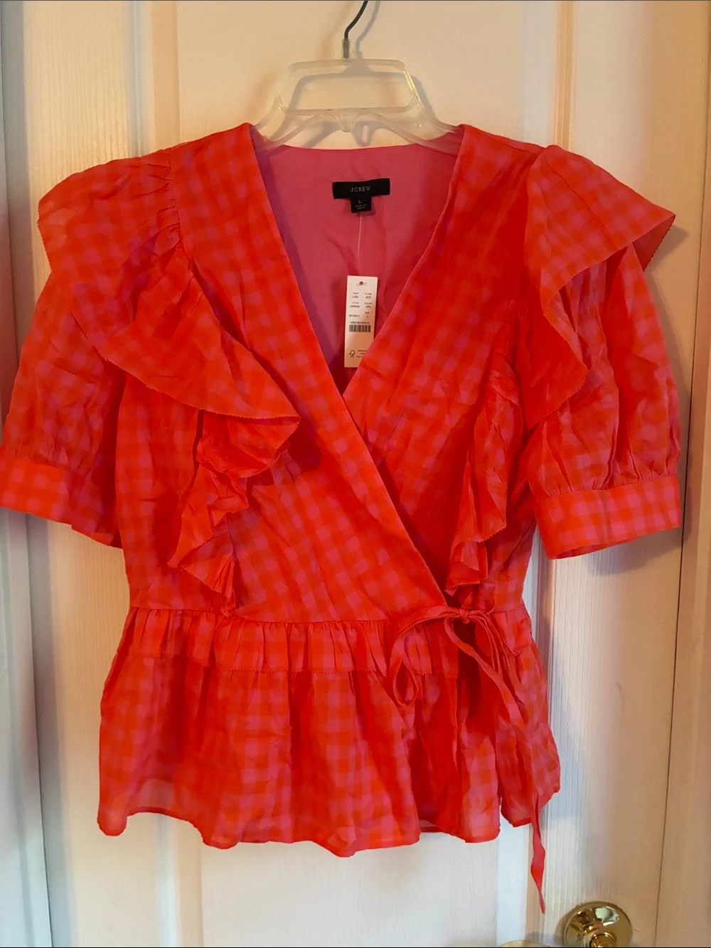 NWT J. Crew Ruffle wrap top in gingham L